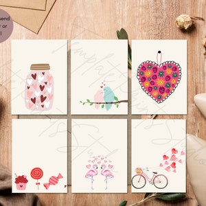 Illustrierte Herz Postkarten Set - A6 Größe, Liebe Illustration, Kleine Valentinstag Drucke, Wohndekor, Herz Kunst, Grußkarten Drucke