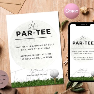 Editable Golf Par-Tee Birthday Invitation, Golf Digital Party Invitation Template,Printable Editable Digital Instant Download