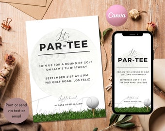 Editable Golf Par-Tee Birthday Invitation, Golf Digital Party Invitation Template,Printable Editable Digital Instant Download