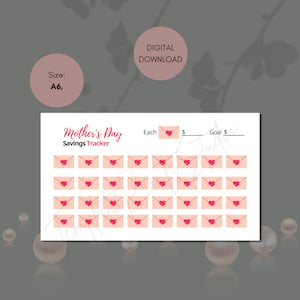 Mother's Day Savings Challenge, Printable Savings Tracker, A6 Budget Binder Insert, Cash Envelopes, Mothers Day Savings Challange, Mom Print