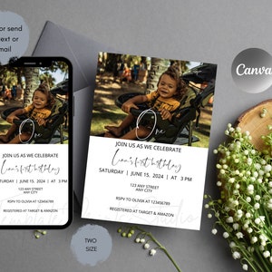 Electronic 1st Photo Birthday Invite Template, First Birthday Evite, First Birthday Invite, Digital Photo Birthday Invitation Template
