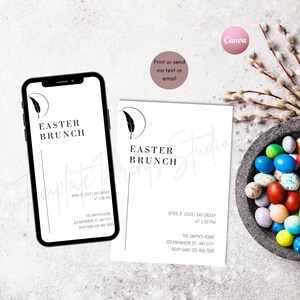 Easter Elegant Invitation Template, Instant Download, Printable, Editable Easter egg Invite, Easter Brunch Party, Sunday Brunch