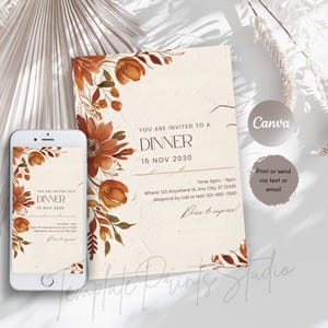 Boho Dinner Invitation, Digital Mobile Invitation Download, Simple Modern Birthday Invitation, Text Evite