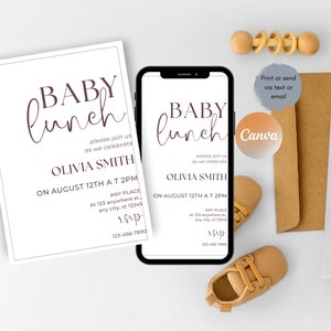 Baby Lunch Invitation Printable, Birthday Luncheon Invite Editable, Digital Download Template, Baby Shower Invite