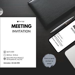 Meeting Invitation, Work Meeting Minimal Business Invitation, Custom Digital Mobile Text Message Invite, Corporate Event, Happy Hour Meeting