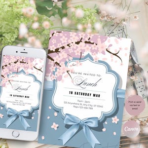 Spring Lunch Party Invitation Printable, Birthday Luncheon Invite Editable Digital Download Template Pastel Decor