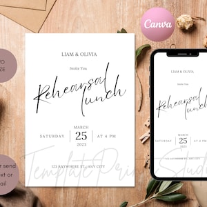 Rehearsal Lunch Invitation Template, Printable Night Before Luncheon Invite, Editable Digital Download Template Flower Pastel Decor