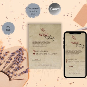 Wine Tasting Invitation Printable Template, Minimalist Editable Birthday Party Invitation ...