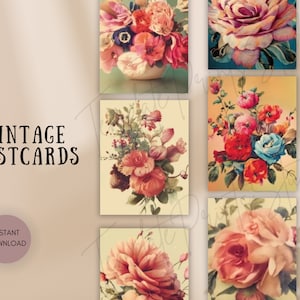 Vintage Floral Postcards Two Size, Botanical Illustration, Small Scenic Prints, Postcard Set, Flower Prints Set of 6