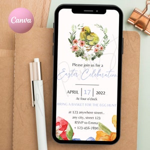 Electronic Easter Invitation Mobile phone Text Editable Invite Template, Digital Download