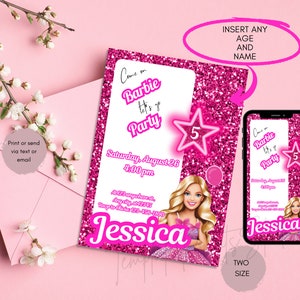 Editable Pink Girl Invitation, Digital Birthday Template, American Girl Birthday Any Age Invitation, Edit in Canva, Instant Download