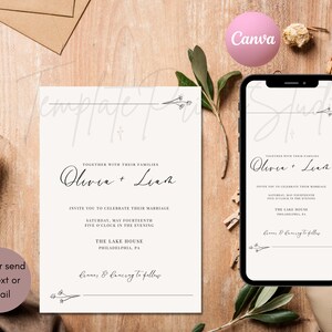 Minimalist Wedding Invitation Template, Editable Minimalist Wedding Invite, Modern Wedding Invite, Instant Download