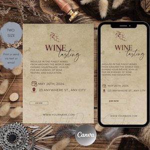 Wine Tasting Invitation Printable Template, Minimalist Editable Birthday Party Invitation, Printable Wine Invite