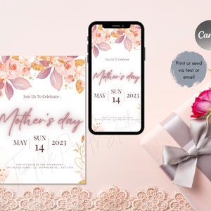 Editable Mother's Day Invitation, Floral Mother's Day Brunch Invitation, Mother's Day Celebration Invite Instant Download Template
