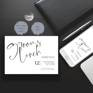 Grooms Lunch Invitation Template Editable, Printable Minimalist Luncheon Invitation Card or Digital