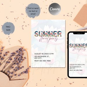 Floral Summer Invitation, Let's Lunch Party Invitation Printable Birthday Luncheon Invite Editable Digital Download Template Flower