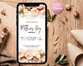 Roses Mother's Day Brunch Invitation, Mother's Lunch Invite, Party Invitation Download Editable