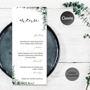 Greenery Menu Template, Easter Menu Card, Printable Decorations Brunch Menu, Editable Menu Template,
