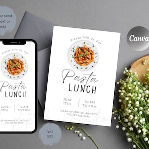 Pasta Lunch Invitation, Printable Pasta Birthday Luncheon Invite, Editable Digital Download Template Pasta Party