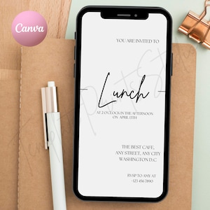 Benutzerdefinierte druckbare Mittagessen Einladung, Herunterladbare Mittagessen Einladung, Mittagessen Text einladen, Mittagessen Geschenkidee, bearbeitbare Vorlage, minimalistische Boho