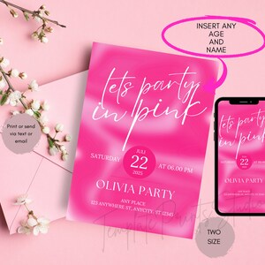 Pink Invitation Editable Digital, Birthday Dinner Party Invite, Modern Ladies Pink  Weekend Events, Invite All Age