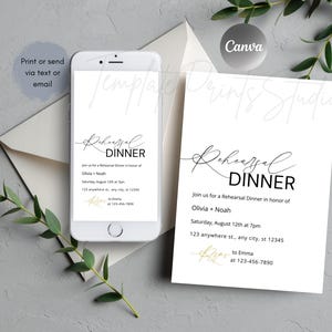 Rehearsal Dinner Invitation Template, Printable Night Before Luncheon Invite, Editable Digital Download Template Elegant Decor