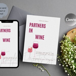 Wine Invitation Printable Template, Minimalist Editable Birthday Party Invitation, Printable Wine Invite