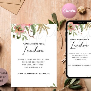 Lunch Party Invitation Printable Ladies Birthday Luncheon Invite Editable Digital Download Template Pastel Decor