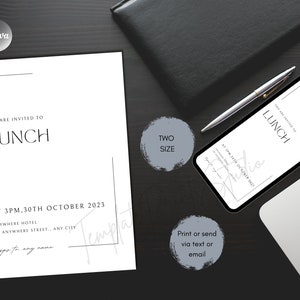 Manly Lunch Invitation Template Editable, Printable Minimalist Luncheon Invitation Card or Digital