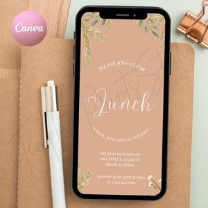 Custom Printable Lunch Invitation, Downloadable Luncheon Invitation, Lunch Text Invite, Luncheon Gift Idea,Editable Template,Minimalist Boho