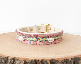 Hondenhalsband boho, halsband van katoen, etnische rand, strandstijl, duurzaam, brede hondenhalsband, chique, zomerse look