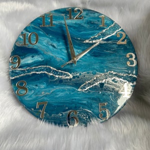 TealBlueAbstractEpoxyResinWallClockForHomeDecor