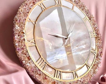 PinkGeodeAbstractEpoxyResinWallClockForHomeDecor