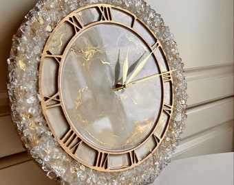 GoldenGeodeAbstractEpoxyResinWallClockForHomeDecor