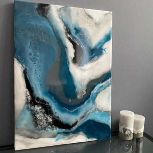 Moldura de parede de resina abstrata azul e branca para decoração de casa