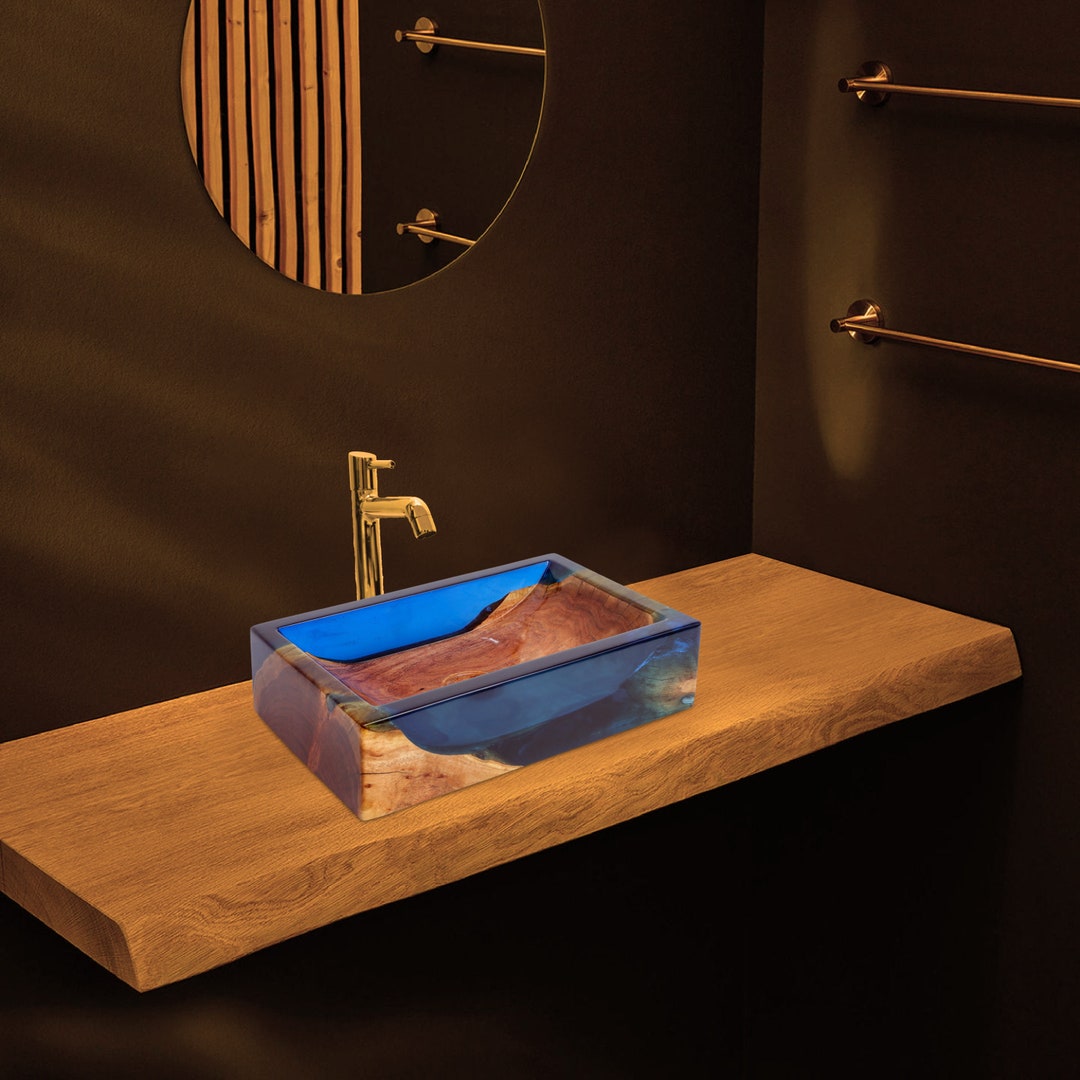 Blue Epoxy Wooden Sink Epoxy Wash Basin Wooden Sink Blue Etsy