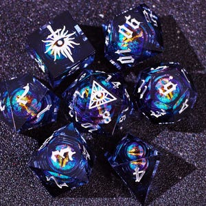 DnD Gifts, Black Eye Liquid Core DnD Dice Set for Role Playing Games – Unique Dungeons and Dragons Dice Set for Gifts, Resin D&D Dice Set