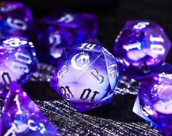 Dark Moon Liquid Core DnD Dice Set for Role Playing Games, Full Dungeons and Dragons Dice Set for DnD Gifts, Resin Moon D&D Dice Set