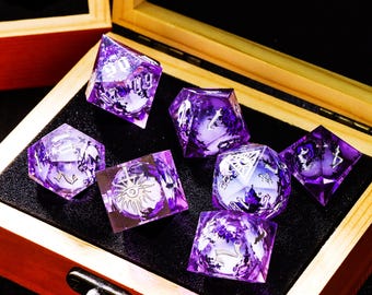 パープルローズ リキッドコア DnD ダイスセット（マジックゲーム用）、ダンジョンズ＆ドラゴンズ ダイスセット（Dndギフト用）、クリスマスギフト、D&Dダイスセット
