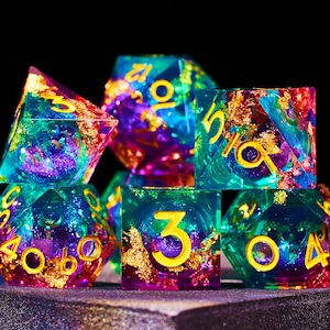 Neon Liquid Core DnD Dice Set for Dungeons and Dragons Gifts, Galaxy Dungeons and Dragons Dice Set for DnD Gifts, D20 D and D Dice Set
