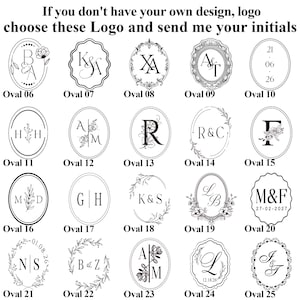 May include: A range of oval and circular logo designs featuring initials and floral details. The text at the top says, "If you don't have your own design, logo choose these Logo and send me your initials."