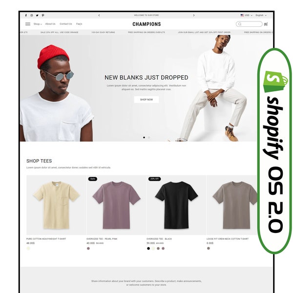 Champion - Tema de ropa de Shopify - Tema de moda de Shopify - Tema de Shopify minimalista - Tema premium de Shopify - Sistema operativo Shopify 2.0