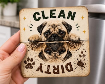 Pug Clean Dirty Dishwasher Magnet, Cute Pug Kitchen, Gift for Dog Lover, Housewarming Gift | Dog Mom Funny Kitchen Sign