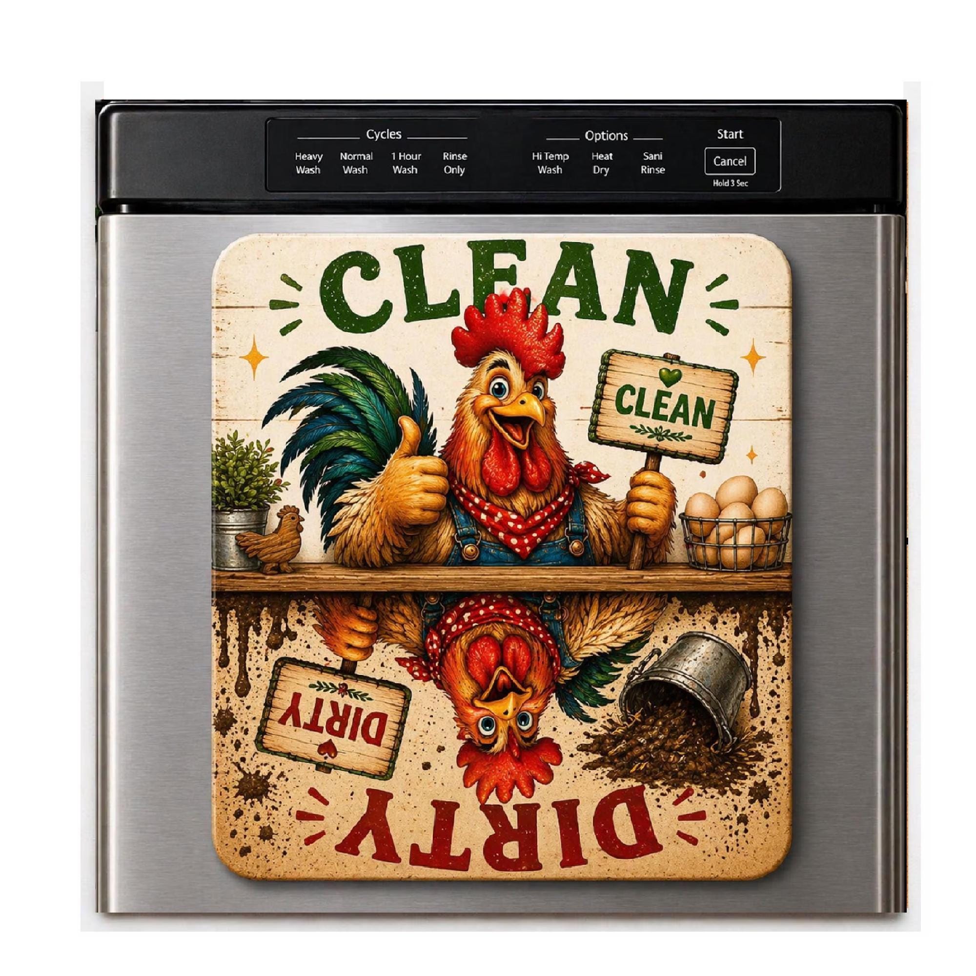 Rooster Clean Dirty Dishwasher Magnet, Farmhouse Kitchen Decor, Funny ...