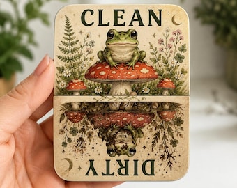 Frog Clean Dirty Dishwasher Magnet, Cottagecore Kitchen Decor, Frog Lover Gift, Mushroom Kitchen Decor, Housewarming Gift