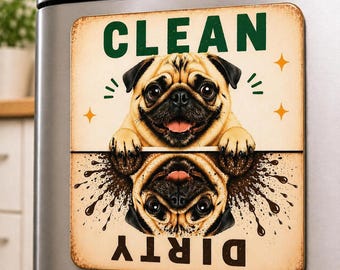 Pug Clean Dirty Dishwasher Magnet, Cute Pug Kitchen, Gift for Dog Lover, Housewarming Gift | Dog Mom Funny Kitchen Sign