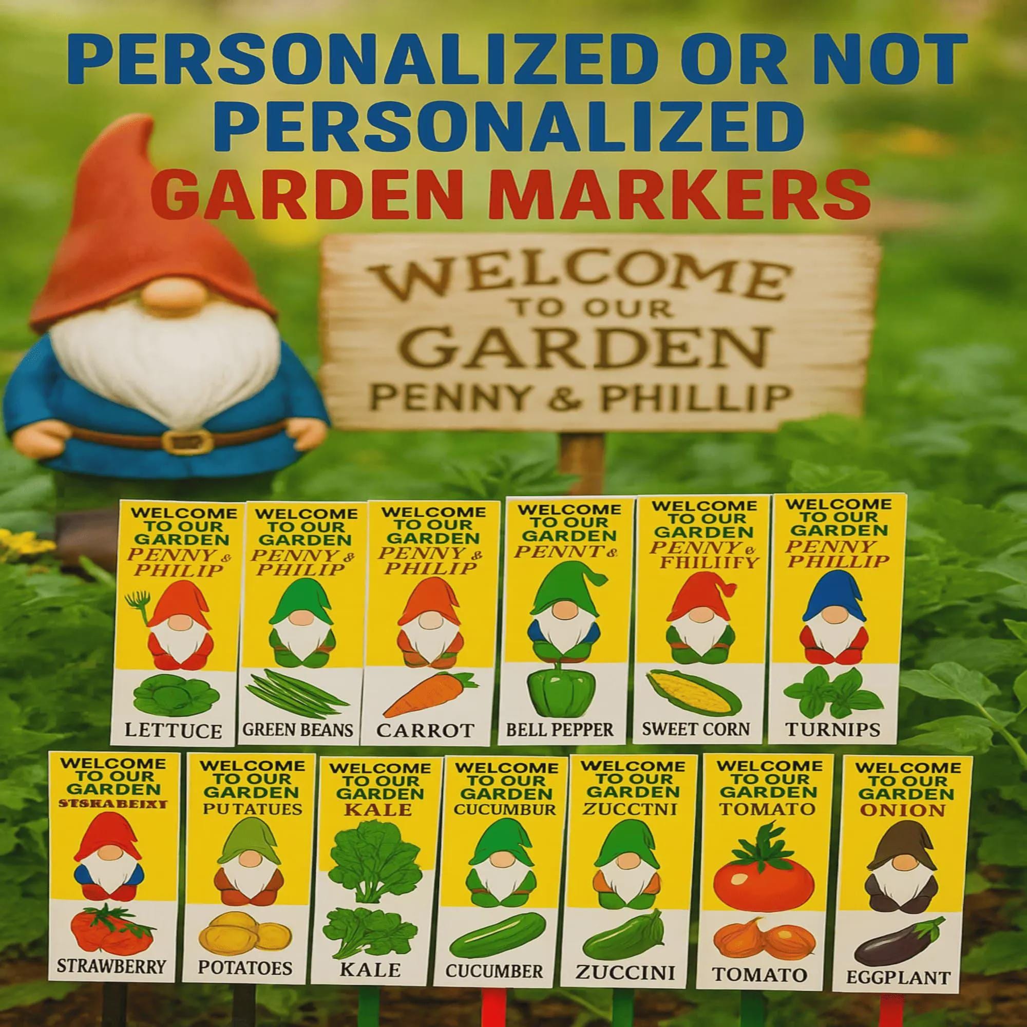 Colorful Gnome Garden Markers – Custom Herb & Veggie Eco FriendlyStakes, Waterproof Plant Labels, Outdoor Garden Gift for Mom, Garden Lovers
