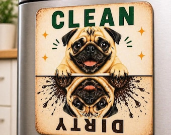 Pug Clean Dirty Dishwasher Magnet, Cute Pug Kitchen, Mother's Day Gift for Dog Lover, Housewarming Gift
