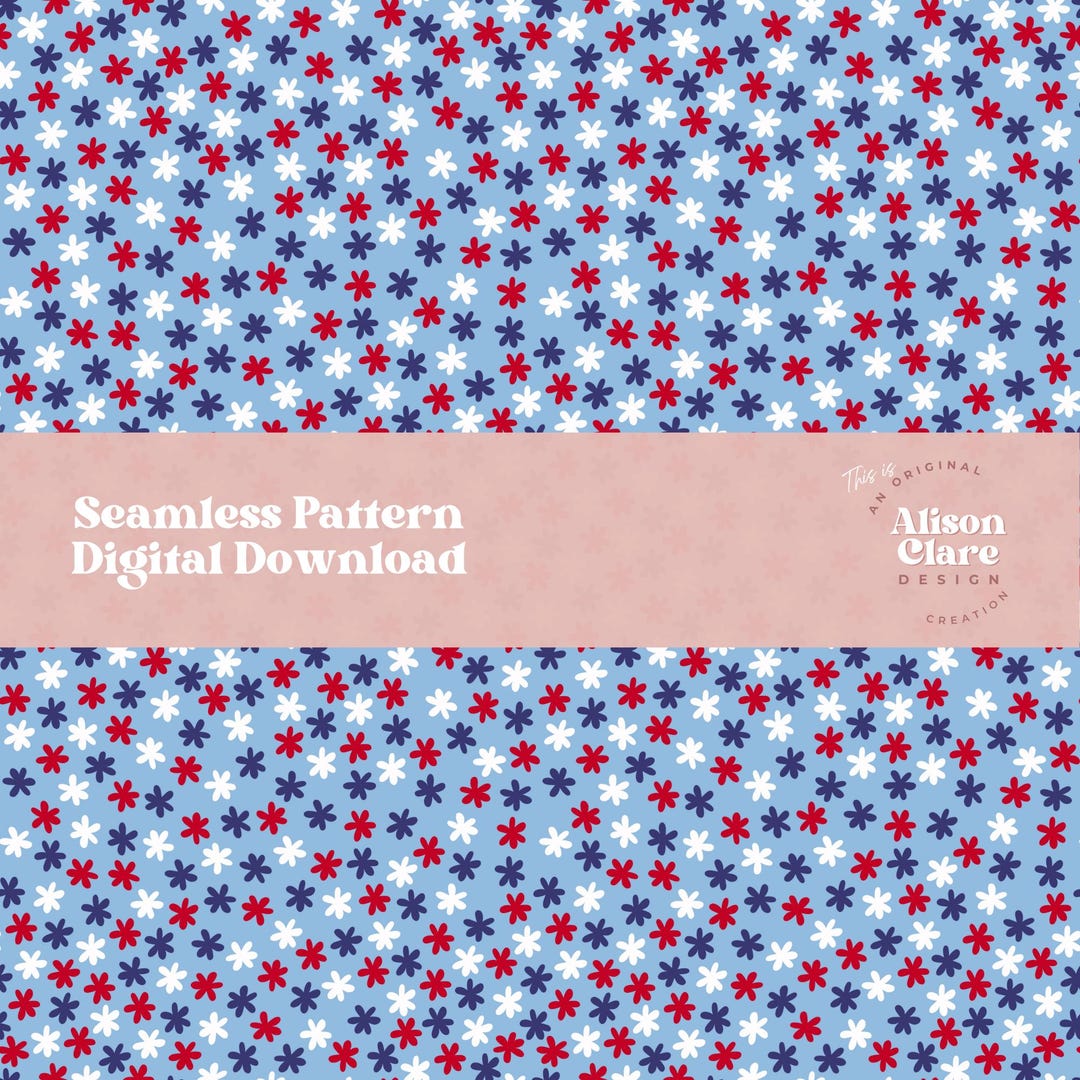 Hand Drawn 4th of July Ditsy Floral Pattern | Red, White & Blue ...