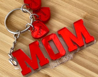 Personalized MOM Acrylic Keychain with Custom Name | Mother’s Day Gift Idea | Unique Gift for Mom | I Love You Keyring for Her